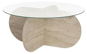 Masuta cafea AERIS, travertin, PAL/sticla, 75x75x35 cm