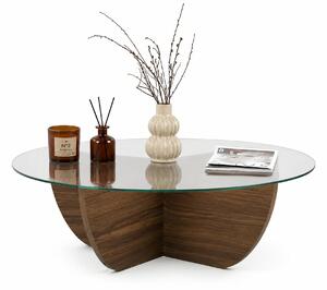 Masuta cafea LIYA, nuc/transparent, sticla/PAL, 90x90x30 cm