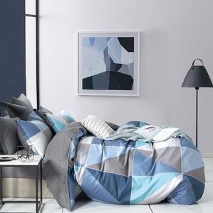 Lenjerie de pat unică, din bumbac gri-albastru, cu model geometric 3 părți: 1ks 200x220 + 2ks 70 cmx80
