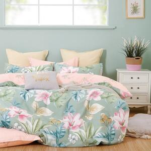 Lenjerie de pat reversibilă, cu motiv floral 3 părți: 1buc 160 cmx200 + 2buc 70 cmx80
