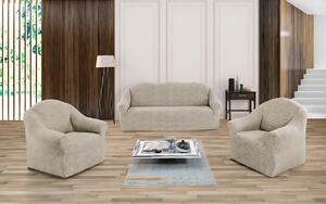 Set huse elastice pentru canapea 3 Locuri si 2 fotolii, fara volanas, model Jacquard Bej deschis in dungi