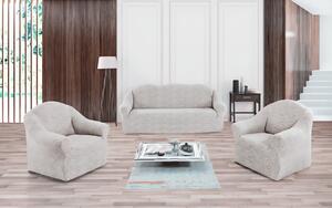 Set huse elastice pentru canapea 3 Locuri si 2 fotolii, fara volanas, model Jacquard Alb in dungi