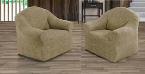 Set 2 huse elastice pentru fotolii, fara volanas, cu model Jacquard Bej in dungi