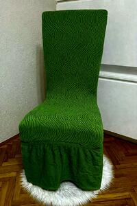 Set 6 huse elastice pentru scaune, cu volanas, model Jacquard Verde in dungi