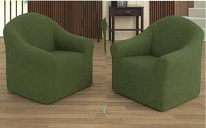 Set 2 huse elastice pentru fotolii, fara volanas, cu model Jacquard Verde in dungi