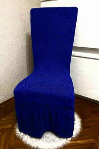 Set 6 huse elastice pentru scaune, cu volanas, model Jacquard Albastru in dungi