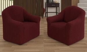 Set 2 huse elastice pentru fotolii, fara volanas, cu model Jacquard Bordo in dungi