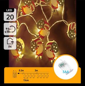 Aigostar - Ghirlandă LED 3 m, 20 LED, alimentare 3xAA, alb cald, Moș Crăciun