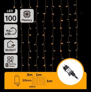Aigostar - Instalație luminoasă LED de Crăciun pentru exterior, 100 LED, 8 funcții, 4 x 1 m, IP44, alb cald