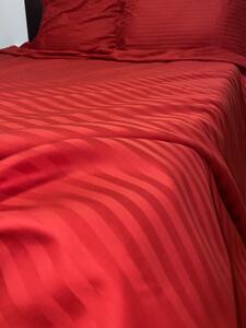 Cearceaf pat cu elastic Damasc - dungi inguste -160x200 cm -ROSU