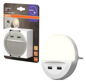 Osram - LUNETTA Lampă de veghe LED pentru priză cu senzor, 2x USB, 13W, 230V