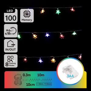 Aigostar - Ghirlandă de Crăciun LED RGBY pentru exterior, 100 LED, 8 moduri, alimentare 3xAA, 10 m, IP44, LED-uri în formă de stea