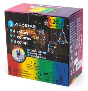 Aigostar - Ghirlandă de Crăciun LED RGBY pentru exterior 120xLED/6W/230V/8 funcții 3x0,6m IP44 + telecomandă
