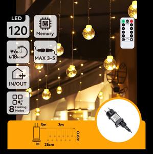 Aigostar - Ghirlandă LED de exterior pentru Crăciun, 120 LED, 6 W, 230 V, 8 moduri, 3 x 0,6 m, IP44, alb cald + telecomandă