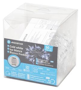 Aigostar - Ghirlandă LED pentru exterior, 50 LED, 8 funcții, alimentare 3xAA, 5 m, IP44, alb rece