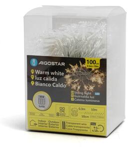 Aigostar - Ghirlandă LED de exterior pentru Crăciun, 25 LED, 8 moduri, alimentare 3xAA, 2,5 m, IP44, alb cald, stele