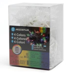 Aigostar - Ghirlandă de Crăciun LED RGBY pentru exterior, 100 LED, 8 moduri, alimentare 3xAA, 10 m, IP44, LED-uri în formă de stea