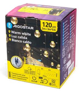 Aigostar - Ghirlandă LED de exterior pentru Crăciun, 120 LED, 6 W, 230 V, 8 moduri, 3 x 0,6 m, IP44, alb cald + telecomandă