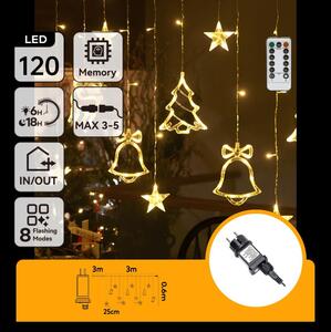 Aigostar - Ghirlandă LED de exterior pentru Crăciun 120xLED/6W/230V/8 funcții 3x0,6m IP44 alb cald+telecomandă