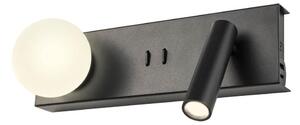 Redo 01-4663 - Aplică LED de perete NORMA, 5W/230V + 3W LED CRI 90, USB, negru