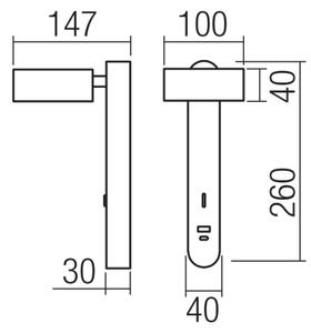 Redo 01-4643 - Aplica de perete LED SADES, 6W, 230V, CRI 90, USB, negru