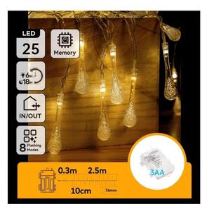 Aigostar - Ghirlandă LED de exterior pentru Crăciun, 25 LED, 8 funcții, 3xAA, 2,5 m, IP44, alb cald, picături