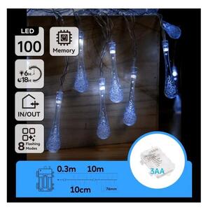 Aigostar - Ghirlandă LED de Crăciun pentru exterior, 100 LED, 8 moduri, alimentare 3xAA, 10 m, IP44, alb rece, picături