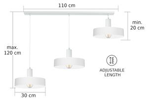Lustră cu cablu ARCANE 3xE27/60W/230V alb