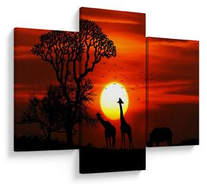 Tablou - Siluete animalelor la apus de soare (90x60 cm)