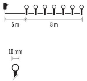 Ghirlandă luminoasă LED de exterior, 80 LED, 13 m, IP44, alb rece