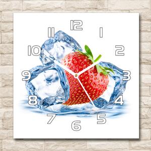 Ceas de sticlă pe perete pătrat căpșuni gheață