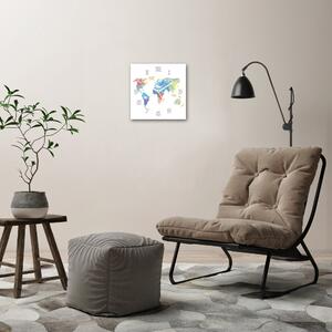 Ceas perete din sticlă pătrat harta lumii