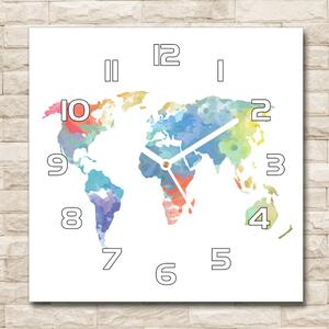 Ceas perete din sticlă pătrat harta lumii