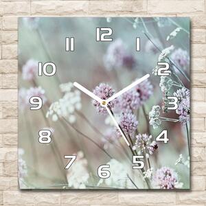 Ceas de sticlă pe perete pătrat flori de câmp