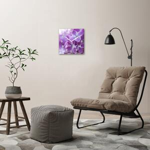 Ceas pătrat de perete din sticlă flori de liliac