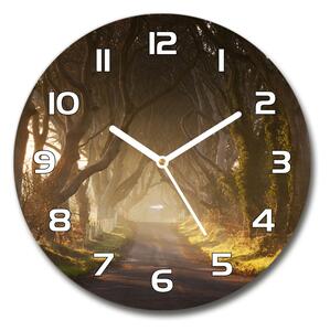 Ceas de sticlă pe perete rotund Ceață în pădure