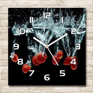 Ceas de sticlă pe perete pătrat Căpșune sub apă