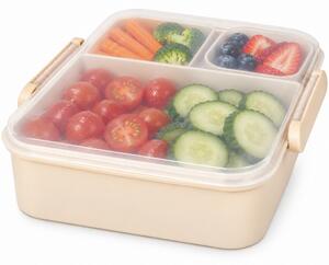 Cutie de pranz compartimentata, set 4 piese cu 5 compartimente si recipient pentru sos, 21.5 x 18.5 x 7.5 cm – caserola alimentara lunch box pentru scoala, birou, serviciu si calatorii, bej