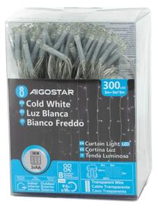 Instalație LED de Crăciun de exterior Aigostar 300xLED/8 funcții 3xAA 6x2m IP44 alb rece