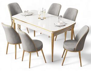 Set masă scaune (pentru 6 persoane) Nitria (alb + auriu + gri). Promo -23%. 1153565