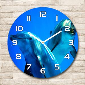 Ceas rotund de perete din sticlă doi delfini