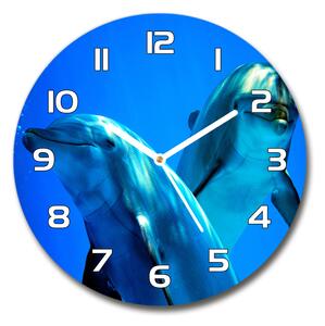 Ceas rotund de perete din sticlă doi delfini