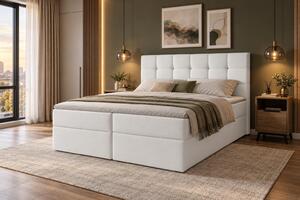 Pat matrimonial Boxspring 140 cm Cinara (piele ecologică soft 017 (Alb). 1054100