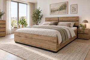 Pat matrimonial 160 cm Crossroad S51 (stejar wotan + negru) (lift cu gaz). Promo -20%. 1118258