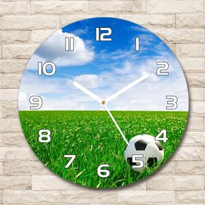 Ceas rotund de perete din sticlă Fotbal pe pajiște