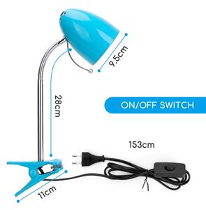Aigostar - Lampă de masă cu clemă 1xE27/11W/230V albastru/crom