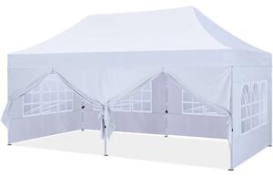 ABCCANOPY – Cort pavilion pliabil 6x3 m, înălțime reglabilă 3 trepte, pereți cu ferestre transparente, impermeabil, Alb
