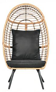 Scaun tip ou din ratan PE pentru grădină sau terasă, cu pernă groasă, material impermeabil, 74x83x146 cm, Negru/Bej
