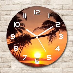 Ceas de sticlă pe perete rotund Sunset Beach