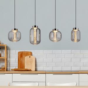 Globo Lampă suspendată LED Fluoro, gri fum, lungime 120 cm, 4 becuri., Gri, Camera de zi / sufragerie, Sticlă